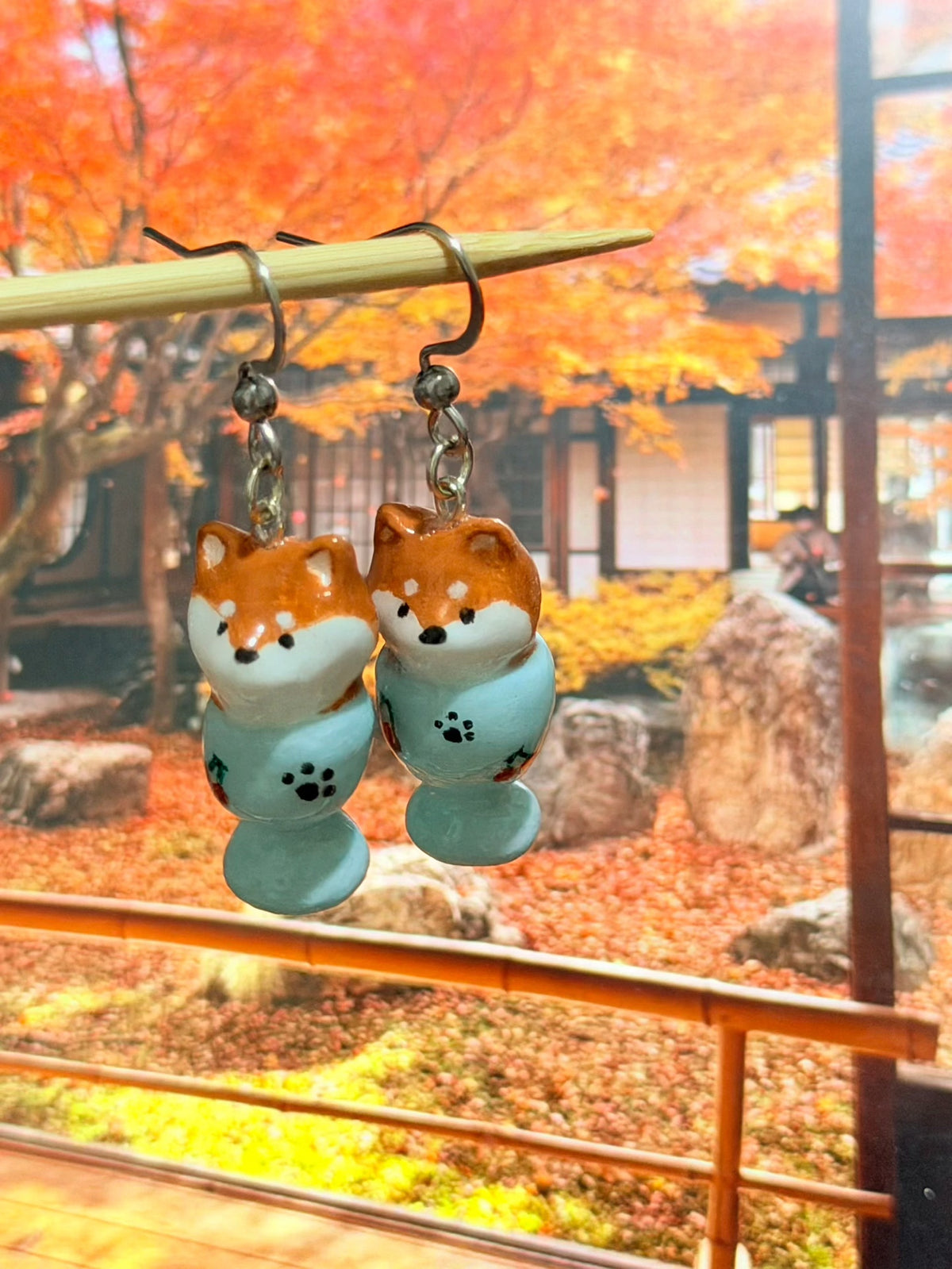 Handmade Shiba Inu In Cup Clay Earrings | 925 Sterling Silver Post Hypoallergenic Cartoon Dog Jewelry