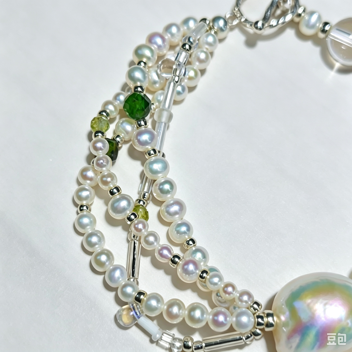 Double Strand Baroque Pearl Clear Quartz Crystal Bracelet Handmade Natural Gemstone OT Clasp Jewelry
