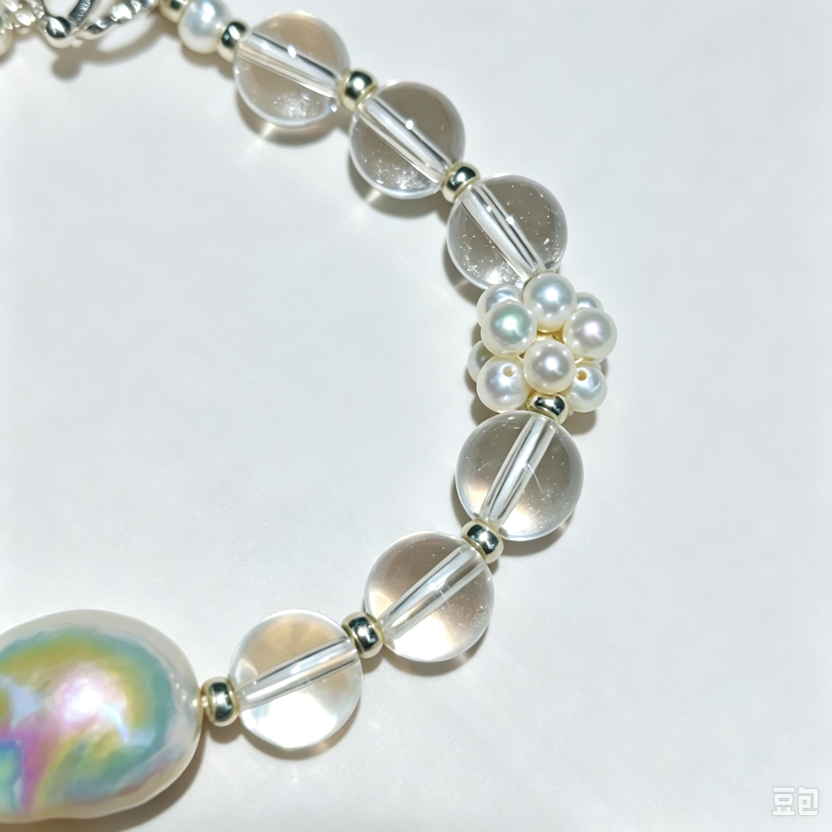 Double Strand Baroque Pearl Clear Quartz Crystal Bracelet Handmade Natural Gemstone OT Clasp Jewelry