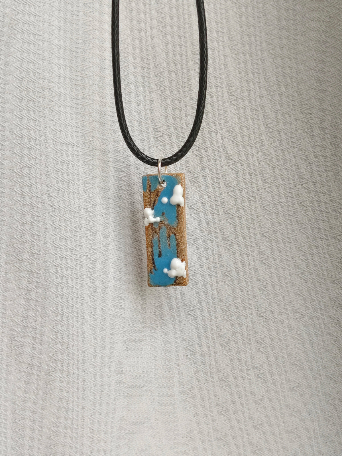 3D Stereo Glaze Cloud Ceramic Necklace | Handmade Retro Film Strip Blue Sky Art Pendant Wax Cord Necklace
