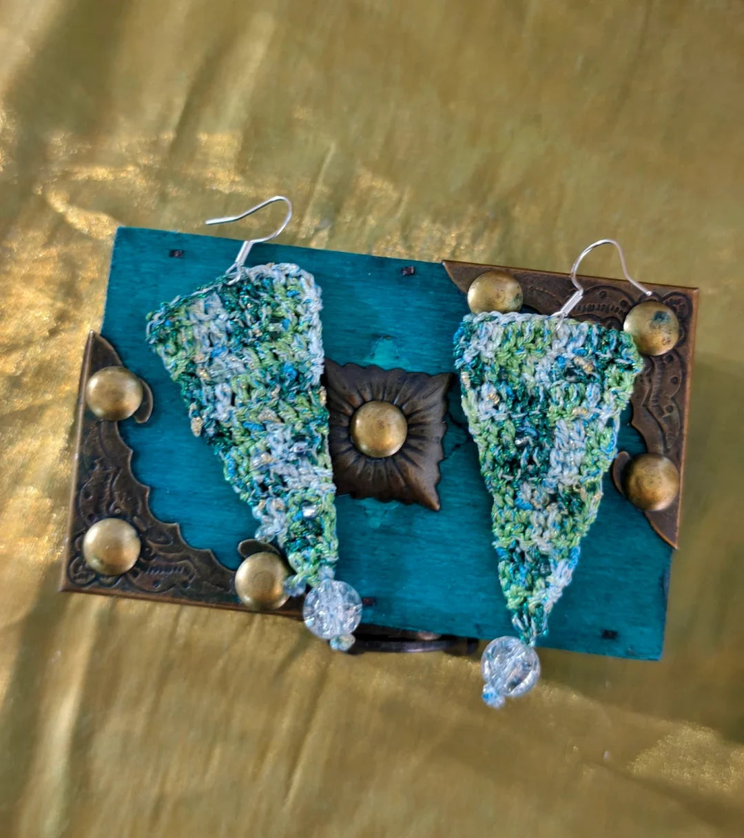 Colorful Triangle Yarn Knit Earrings | Handmade Textured 925 Sterling Silver Party Daily Earrings