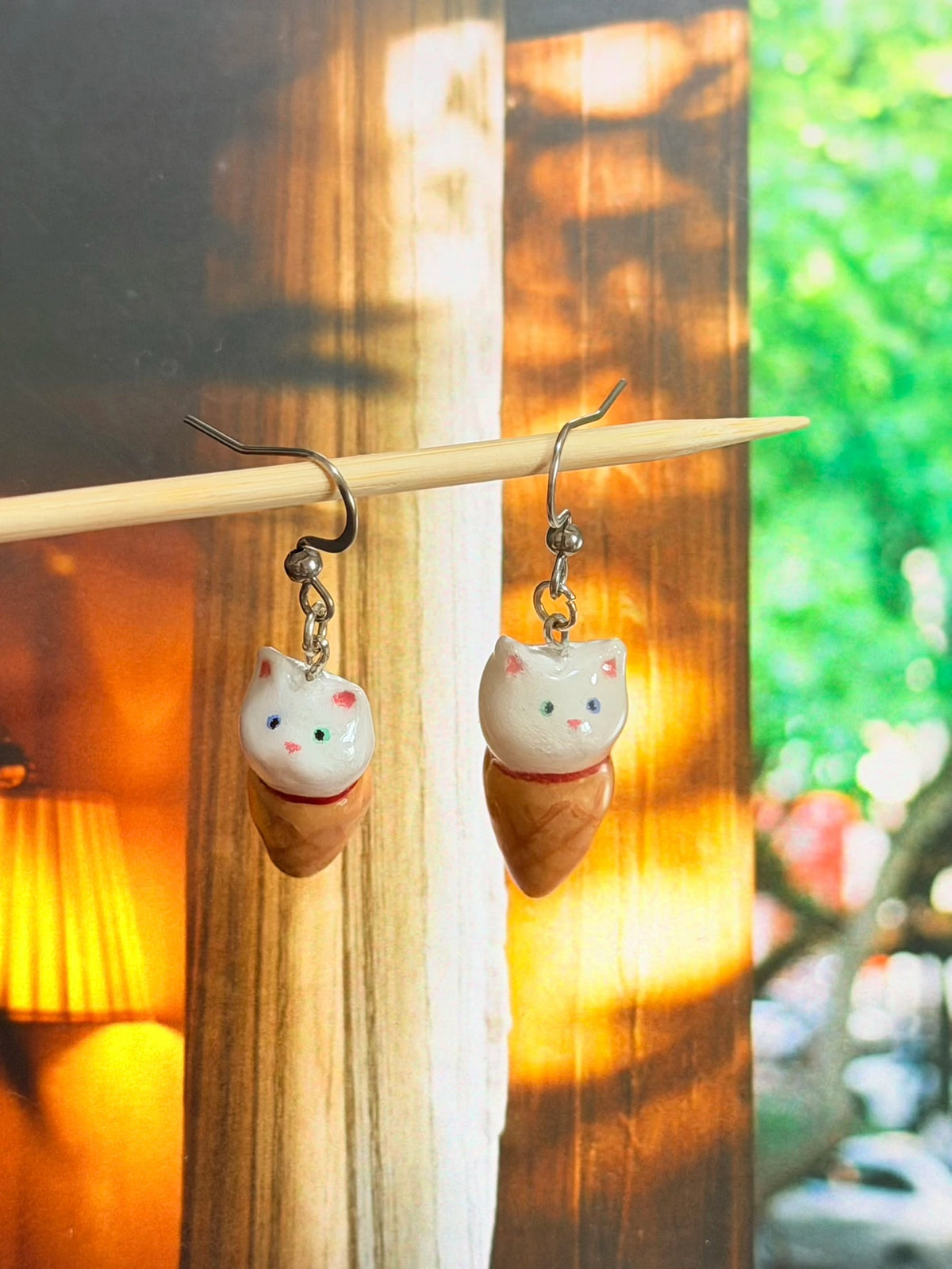 Handmade Clay Ice Cream Cat Earrings | Adorable Mini Kitten 925 Silver Post Kawaii Pet Studs