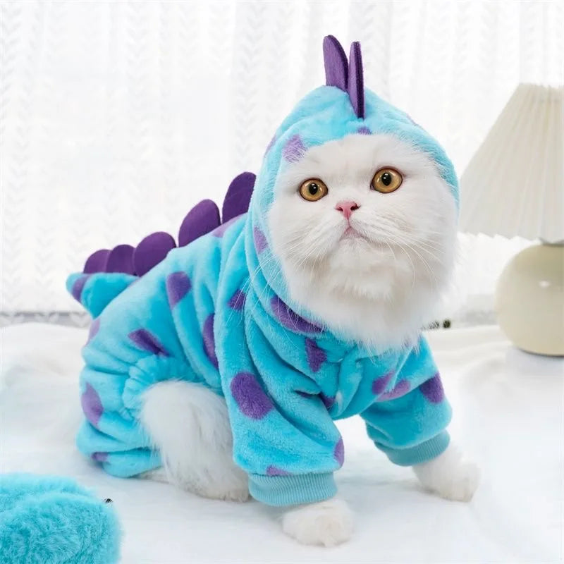 Plush Cat Puppy Costume Autumn Winter Pet Jumpsuits for Small Dogs Cats Kitten Cosplay Clothes Dinosaur Pajamas Ropa Para Gatos