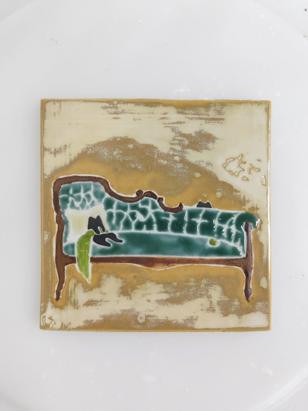 Original Artist Hand Drawn Cat Ceramic Painting | Small Matte Clay Cute Pet Desktop Display Artwork