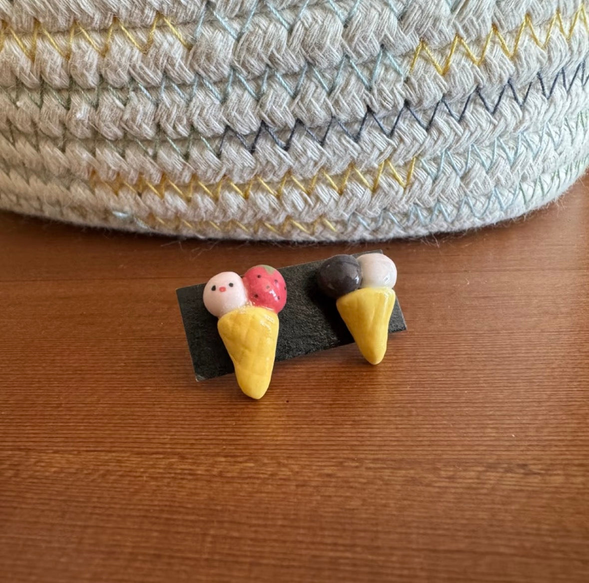 Tiny Hand Sculpted Ice Cream Stud Earrings | Kiln Fired Cute Summer Sweet Handmade Accessory