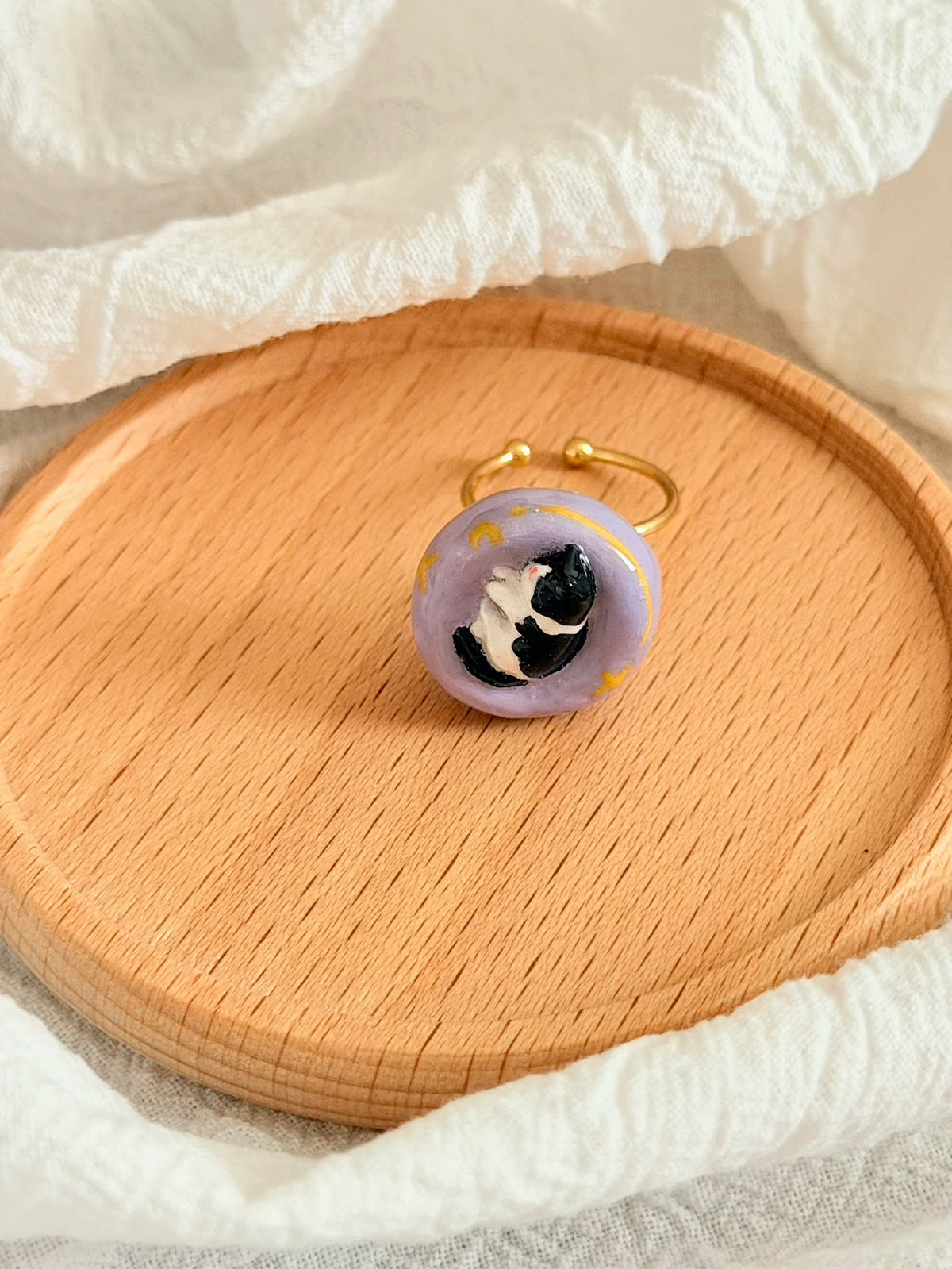 Handmade Clay Kitten Spinner Ring | Kawaii Cartoon Pet Anxiety Relief Rotating Band