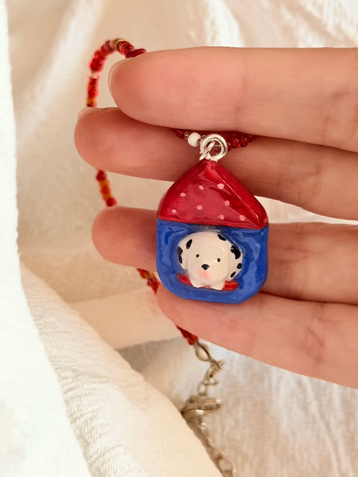 Handmade Clay Window Side Puppy Necklace | Pet Dog Stone Clay Jewelry With Durable Braided Rope