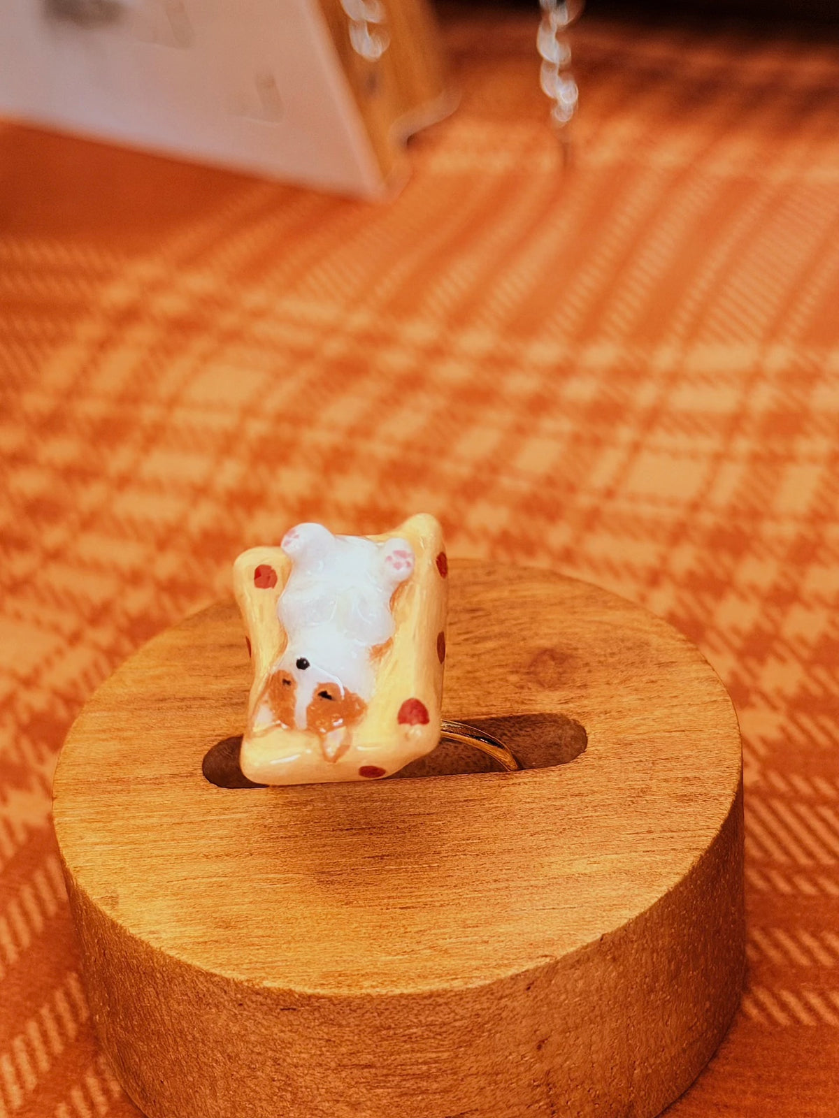 Sculpted Clay Puppy Rotating Ring | Cute Pet Interactive Handmade Clay Accessory