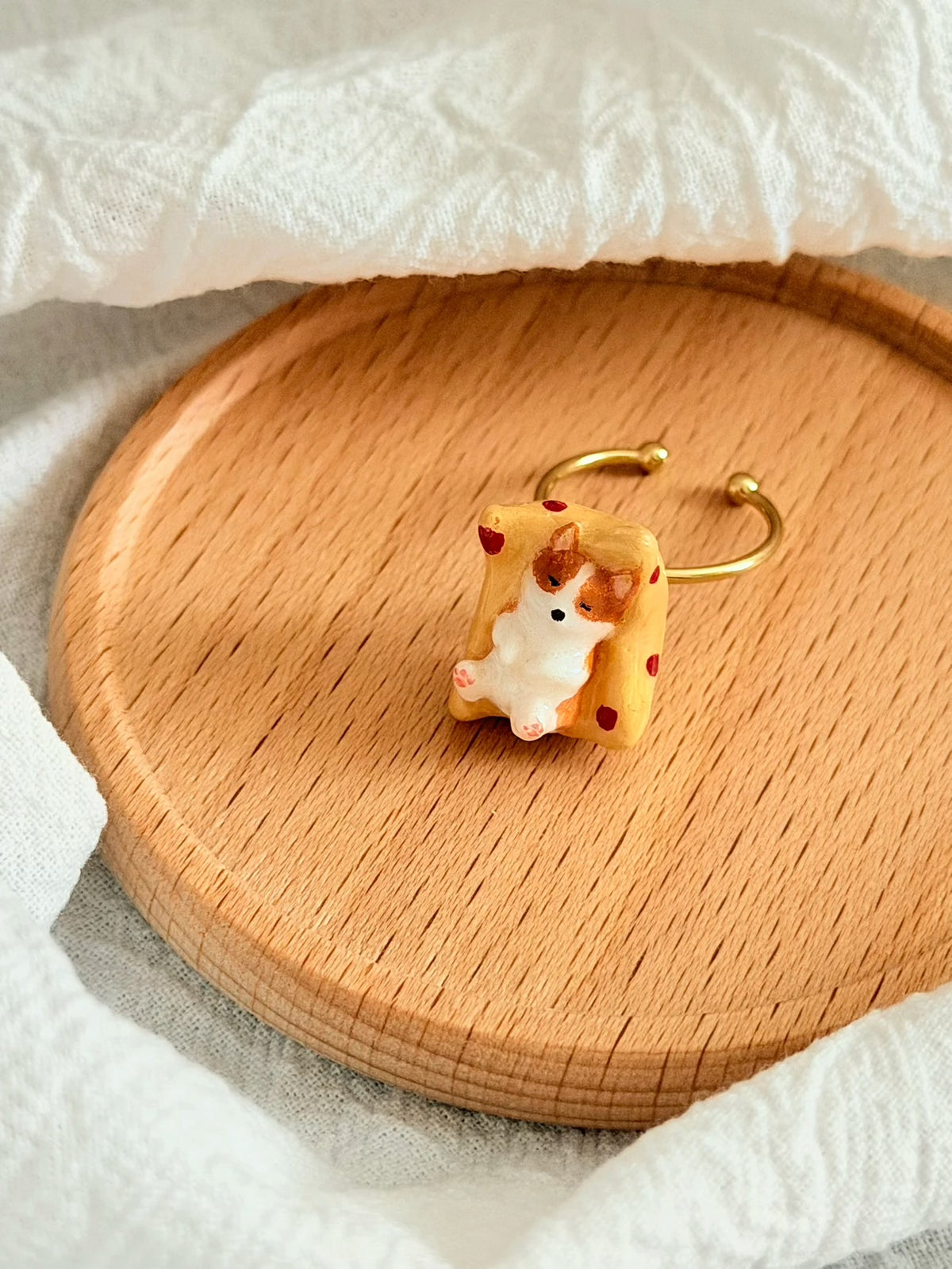 Sculpted Clay Puppy Rotating Ring | Cute Pet Interactive Handmade Clay Accessory