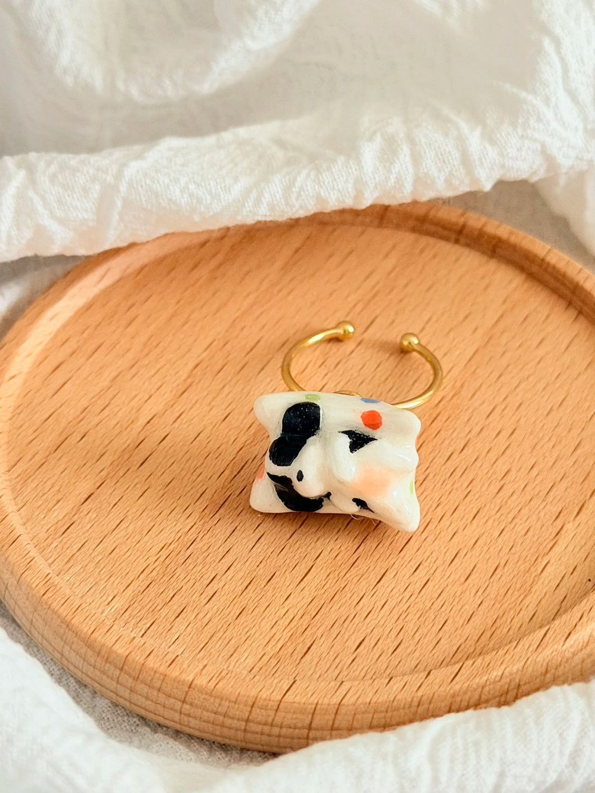 Sculpted Clay Puppy Rotating Ring | Cute Pet Interactive Handmade Clay Accessory