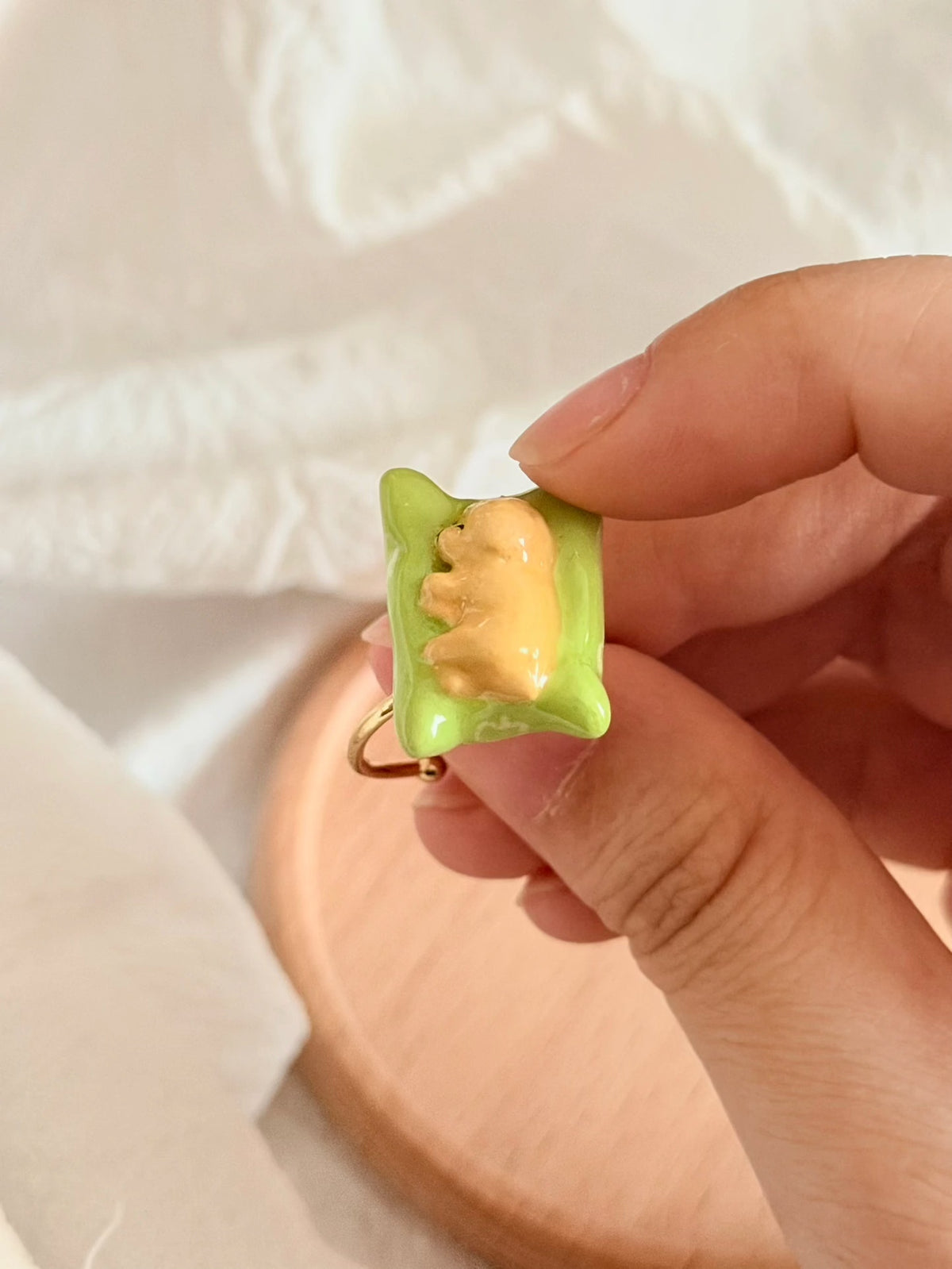 Sculpted Clay Puppy Rotating Ring | Cute Pet Interactive Handmade Clay Accessory